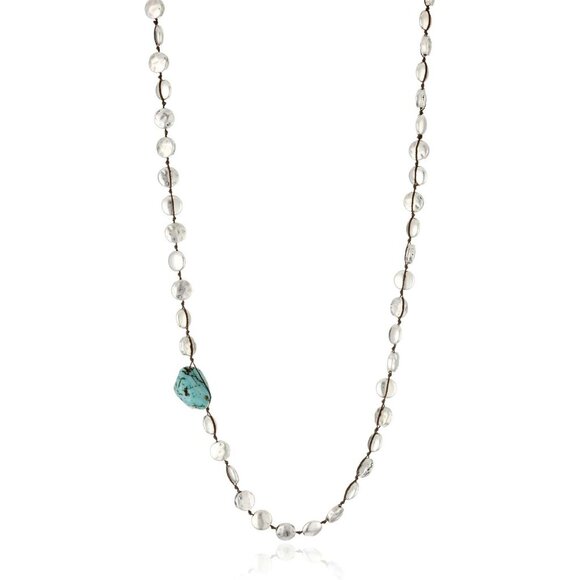 Lucky Brand "Way We Wore" Silvertone & Turquoise Hammered Coin Necklace 36" NEW - Picture 1 of 2